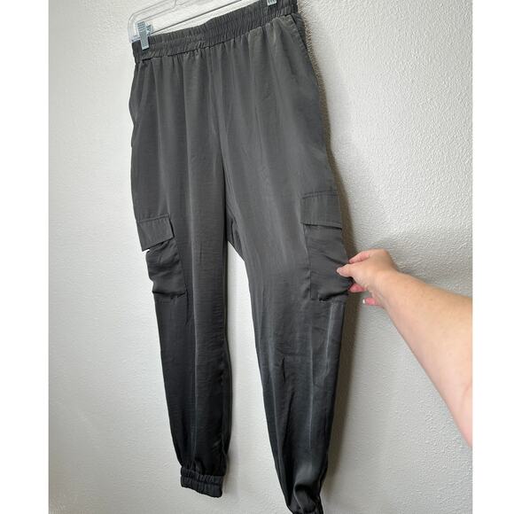 Sadie & Sage Gray Satin Utility Pocketed Elastic Waist Jogger S - Picture 1 of 14